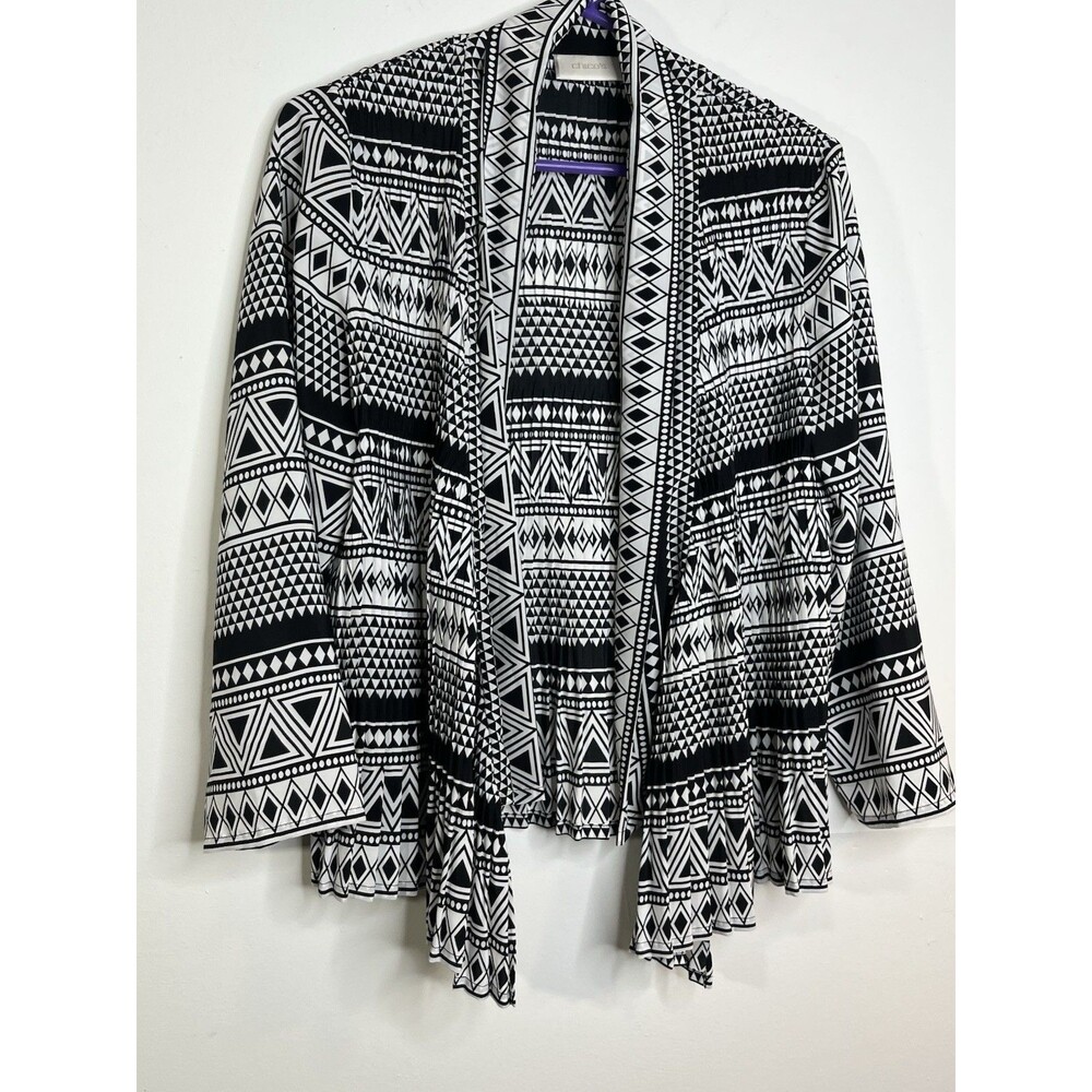 Chico's Sketch Accordion Pleated Art Tribal Print Cardigan Blazer 0 S 4